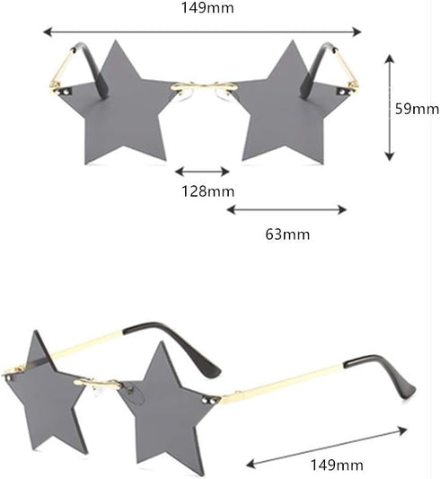 Star Rimless Sunglasses Women/Men Unique Pentagram Party glasses Prom Streetwear...