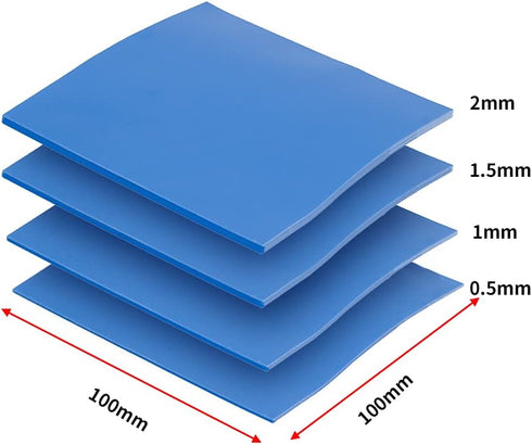 4 Pack Thermal Pad,100x100mm 0.5mm 1mm 1.5mm 2mm Highly Efficient Thermal Conductivity 6.0 W/mK,Heat Resistant Silicone Thermal Pads for Laptop He...