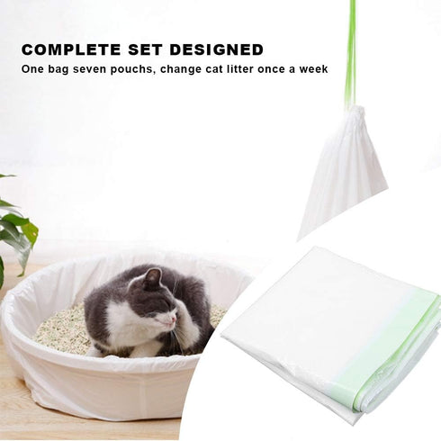 Plastic Cat Litter Filter Bag, Cat Litter Filter Bag Hiding Drawstring Designed Pet Cat Supplies One Bag Seven Pouchs with 420D PU Oxford Cloth fo...