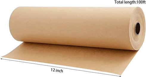12 inch Kraft Paper Roll Recycled Natural Craft Paper Rolls Brown Wrapping Paper for Gift Wrapping, Packing, Shipping, Table Runner, Floor Coverin...