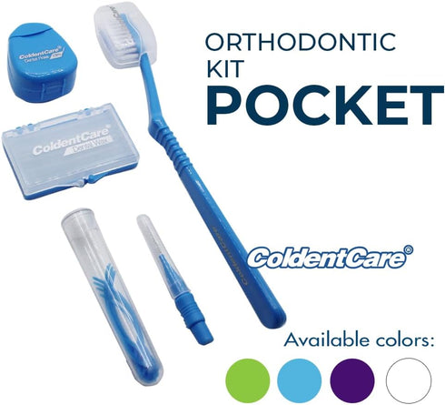 Orthodontic Kit Pocket - Compact and Complete Oral Care Set with Toothbrush, Floss, Wax, Threaders, Interdental Brush, and Case - Available in Cle...