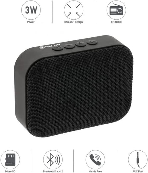 TELLUR Callisto Portable Bluetooth Speaker, Ultra Compact Fabric Design, FM Portable Radio Speaker, Hands-Free, USB, MicroSD/TF, MicroUSB Aux Port...