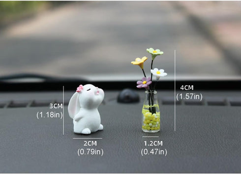 Set of 2 Cute Mini Bunny and Daisy Flower Vase Car Rearview Mirror Ornaments Funny Dashboard Decorations Kawaii Car Interior Accessories for Women...