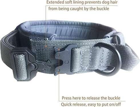 Tactical Dog Collar with Velcro, Adjustable Nylon Dog Collar with Heavy Duty Metal Buckle, K9 Military Dog Collar with Handle, Dog Collar for Smal...