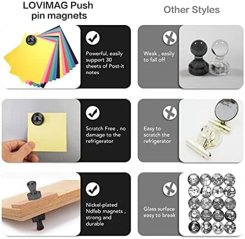 LOVIMAG 30Pcs Fridge Magnets Small Refrigerator Magnets, Black Neodymium Magnets for Whiteboard Strong Fridge Magnets Adult, Push Pin Magnets for ...