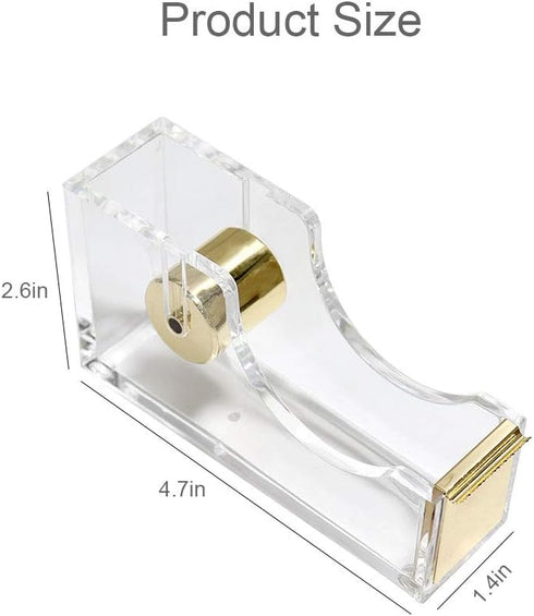 Multibey Clear Acrylic Gold 1 Inch Core Desktop Adhesive Tape Dispenser Cutter with Tape Office School Gift Idea (Gold)...