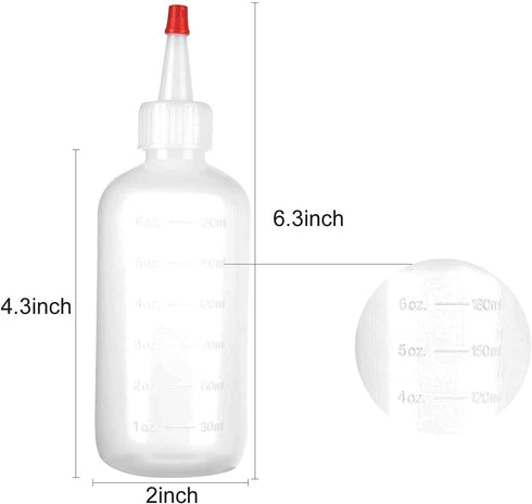 24 Pack 6oz Plastic Squeeze Bottles with Red Tip Caps and Measurement, Leak Proof Refillable Plastic Squeeze Condiment Bottles Container for BBQ, ...