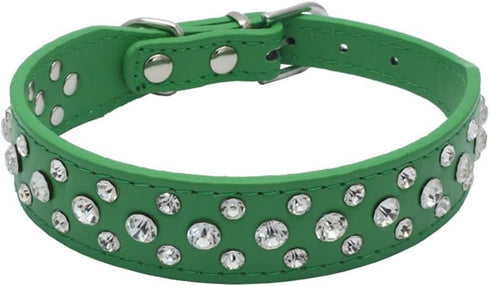 Rhinestone Dog Collar, Bling Rhinestone PU Leather Crystal Diamond Pet Dog Cat Puppy Collar Black S M L XL (M, Green)...