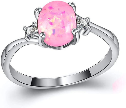 Exquisite Women's 925 Plate Silver Ring Oval Cut Created-Fireopal Diamond Jewelry Birthday Proposal Gift Bridal Engagement Party Band Rings Size 5...