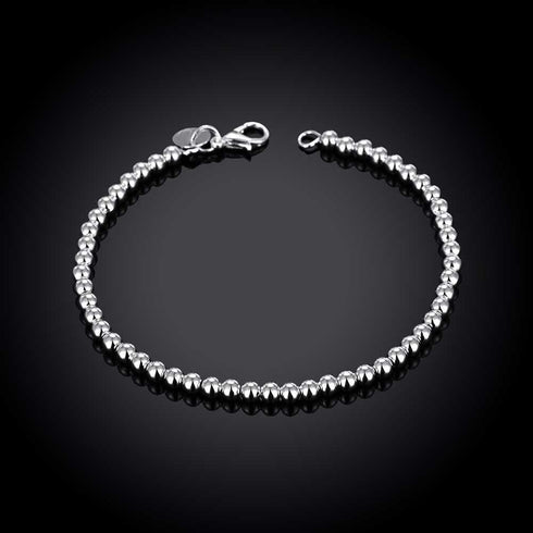 Sterling Silver 4MM Bead Ball Strand Bracelet- Handmade Ball Bracelet, Silver Beads Bracelet for Mens Women...