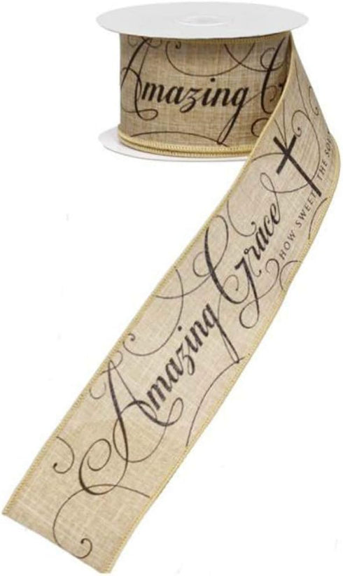 Craig Bachman 2.5" Amazing Grace Ribbon: Beige & Black (10 Yards) Craft Floral Arrangement Gift Wrapping Wired Edge Ribbon...