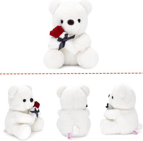 9.8'' Teddy Bear with Rose, Soft Plush Bear Doll Stuffed Animal Toys Valentines Day Decor Gifts for Her/Girlfriend Lover Mom Kids (White)...