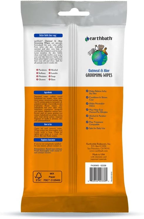 earthbath, Oatmeal & Aloe Grooming Wipes - Dog Wipes for Paws and Butt, Best Pet Wipes for Dogs & Cats, Helps Relieve Itchy & Dry Skin, Made in US...
