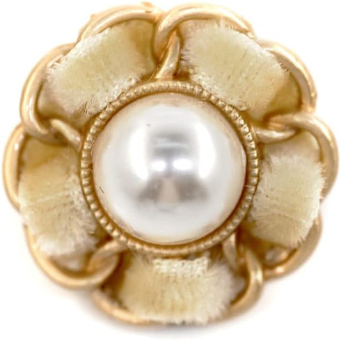 Faux Pearl Sewing Shank Buttons Hollow Edge Beige Velvet Interweave Metal Base 20 Pcs - 18mm, 23/32"...