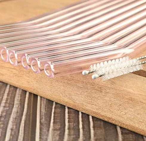 10 Pack Reusable Pink Glass Straws, 8" Shatter-Resistant Bent Drinking Straws for Smoothies, Milkshakes, Hot/Cold Drinks, with 2 Cleaning Brushes ...