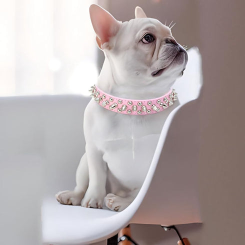 Spike Dog Collar and Leash Set, Studded Mushrooms Faux Pu Leather Durable Soft Metal Rivet Safe Spiked Cat Collars Adjustable for Small Medium Lar...