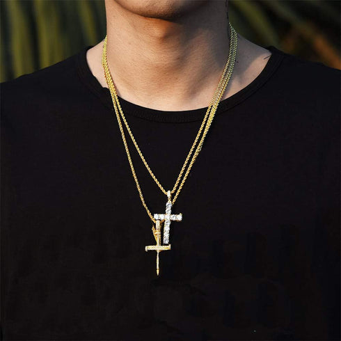 JINAO Nail Cross Pendant Necklace 14k Gold Plated Iced Out Cubic Zirconia Diamond Charm Cross Chain for Men Women...