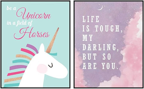Posterizer 2 pcs-Paster Girly Unicorn Fun Inspiring Sayings-Comedy Art-Motivational & Inspirational Art-Gift for Girls, Boys, Teens-decor for Girl...