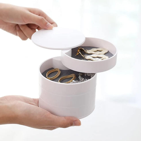 Jewelry Organizer Small Jewelry Storage Box 4-Layer Rotating Travel Jewelry Tray Holder for Women Bracelets Rings Bracelets Earrings (White)...