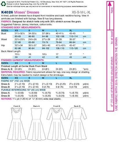 KWIK-SEW PATTERNS K4026 Misses' Dresses Sewing Template...