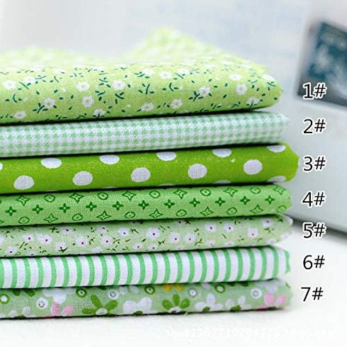 14 Pieces Assorted 7 Designs Square Fabric Bundles Sewing Square Patchwork Precut Fabric Scraps for DIY Quilting Applique Doll Dress Making (Green...
