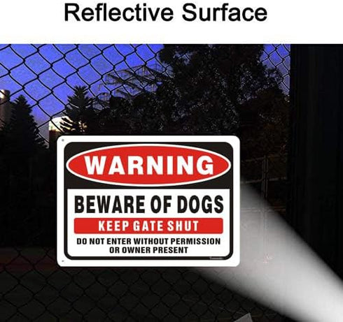 Beware of Dog Signs for Fence,Yuntarda 2-Pack 10"x7"Do not Enter Sign Keep Gate Shut Rust Free Reflective Metal Sign for Outdoor Use...