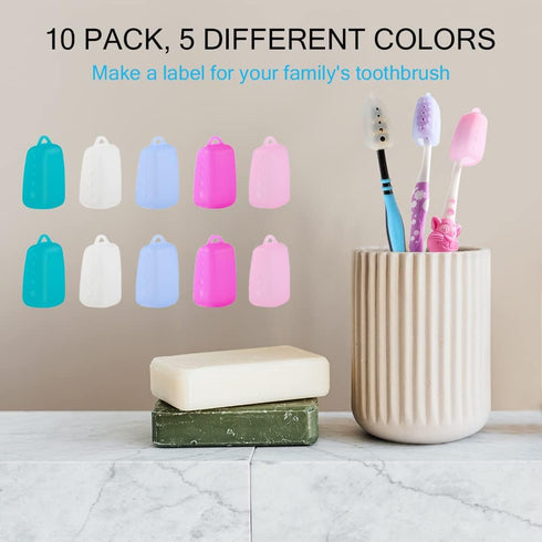 V-TOP Toothbrush Covers Caps, 10 Pack Toothbrush Head Cover for Travel, Silicone Portable Tooth Brush Protecter Cover Pod Case for Home and Outdoo...