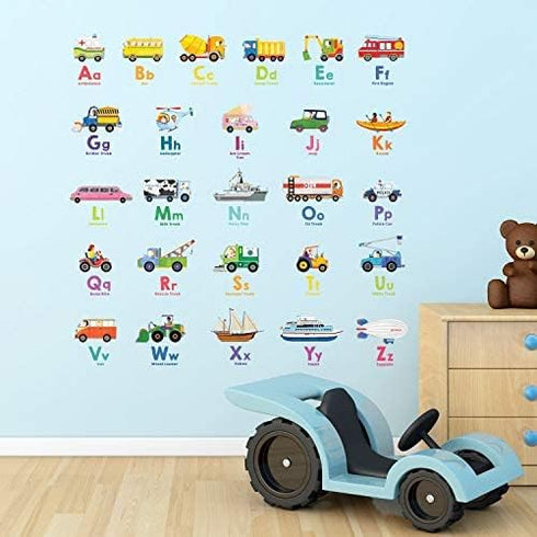 DECOWALL DS8-2005N Transport Alphabet Kids Wall Stickers Wall Decals Peel and Stick Removable Wall Stickers for Kids Nursery Bedroom Living Room...