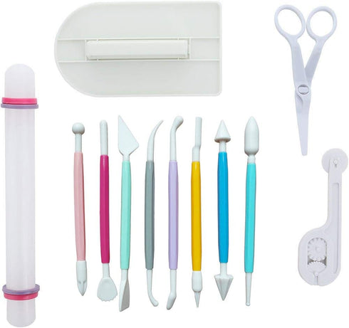 Marshmallow Fondant Cake Decorating Hand Tool 12 Pcs 5 Sets Sugarcraft Gumpaste Icing Smoother Rolling Pin Trimmer Cutter Embosser Flower Scissor ...