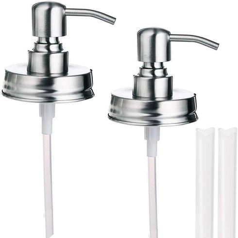 Mason Jar Soap Dispenser Lid and Pump Replacement Brushed Stainless Steel Rust-Proof Leak-Proof for Regular Mouth Size Lid or Modern Farmhouse Soa...