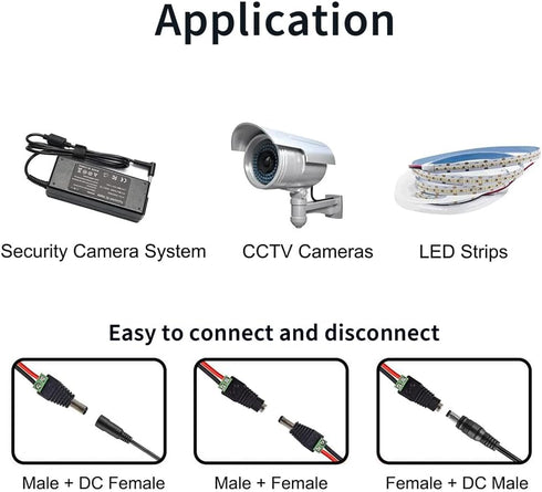 10 Pairs 12V 5A DC Power Plug Connectors (5.5mm x 2.1mm) – Includes 10 Male & 10 Female Jacks for LED Strips, CCTV Cameras, Security Systems & Mor...