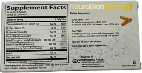 Neurobion Gluco B con Acido Alfa Lipoico Dietary Supplement B Complex with Alpha Lipoic Acid, Complejo B 30 Capsule...