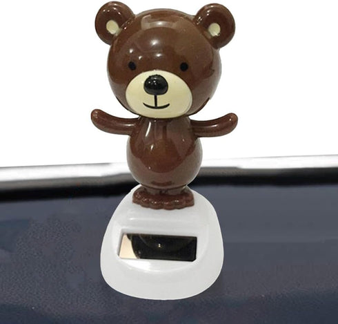 1Pc Brown Solar Dancing Bear Toy Solar Powered Dancing Figurine Car Dashboard Decor, Bobbling Head Bear Toys Shaking Head Dolls Solar Power Kits L...