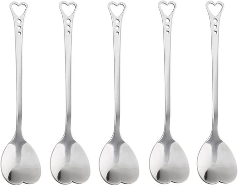 10-Piece Heart-Shaped Stainless Steel Dessert Spoon Set for Home, Restaurant, Cafe, and Bar - Elegant Design, Multi-Functional Usage, and Durable ...