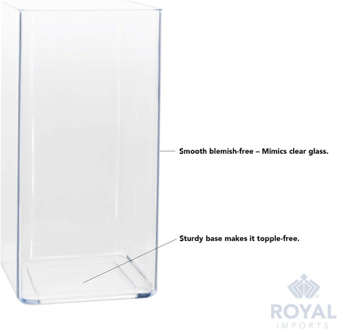 Royal Imports Flower Vase Acrylic Tall Rectangle - Decorative Centerpiece for Home or Wedding - Non Breakable Plastic, 5" X10 - Clear...