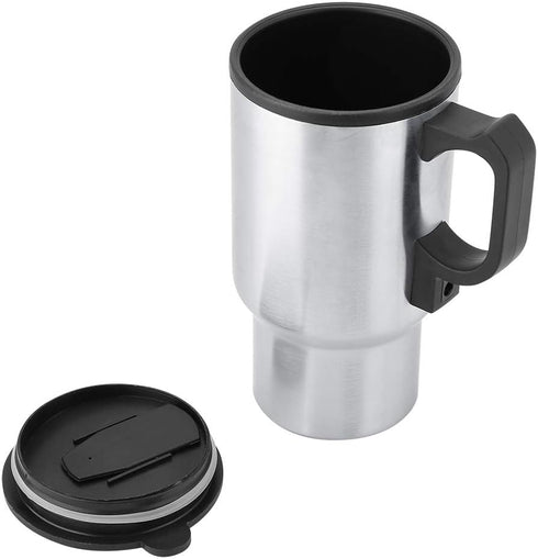 12V 450ml Car Heating Mug Travel Car Cup Electric Heated Kettle Stainless Steel Travel Mug Electric Car Heating Coffee Cup Insulated Heated Thermo...