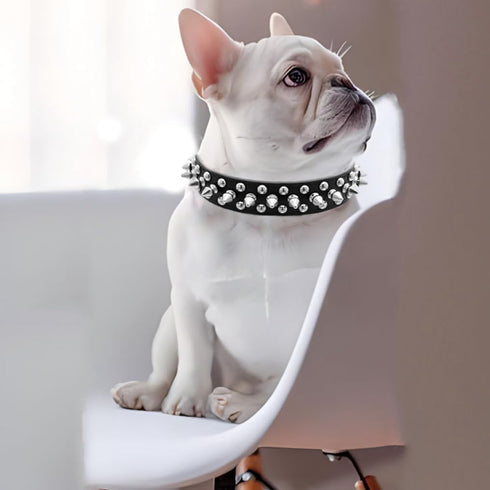 Spike Dog Collar and Leash Set, Studded Mushrooms Faux Pu Leather Durable Soft Metal Rivet Safe Spiked Cat Collars Adjustable for Small Medium Lar...
