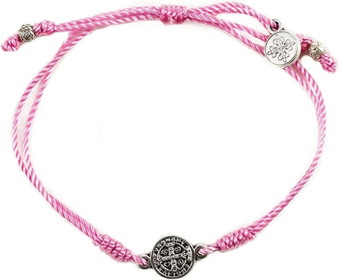 My Saint My Hero Breathe Blessing Bracelet - Silver-Plated Medal on Pink Hand-Woven Cord...
