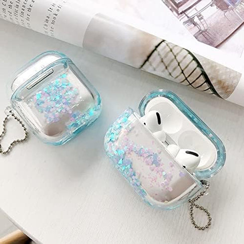 UnnFiko Bling Quicksand Case Compatible with AirPods 1 & 2, Cute Sparkle Liquid Protective Case, Funny Creative Hard Clear Airpods Cover with Keyc...