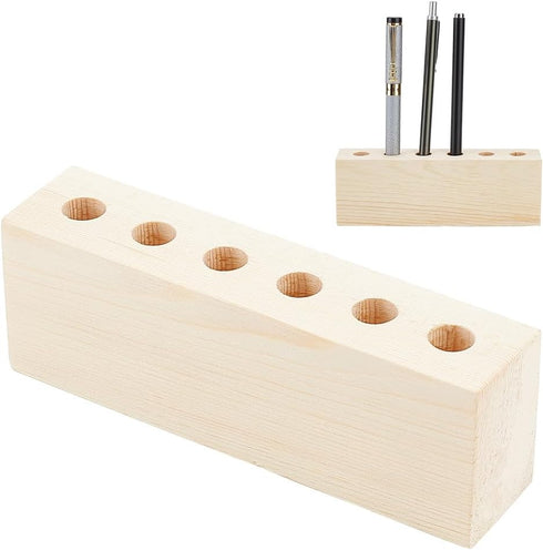 OLYCRAFT 6-Hole Wood Desktop Pen Holder with 12mm Round Hole Fountain Pen Stand Rustic Wooden Pen Organizer Office Desk Pen Holder for Pen Storage...