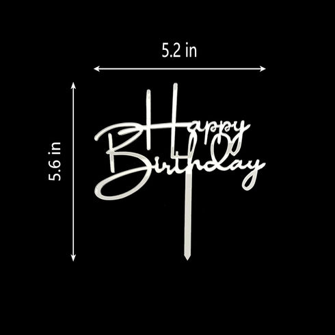 Happy Birthday Cake Topper for Birthday Party Decorations - Mirror Silver Acrylic...