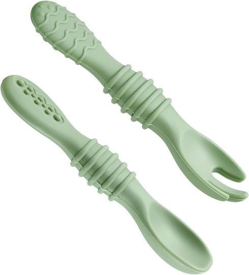 PandaEar 6 Pack Silicone Baby Spoons & Forks | Baby Feeding Set Self Feeding Utensils, Toddler Infant Feeding Spoon Forks BPA Free First Stage...