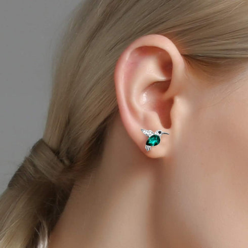 Jewever 925 Sterling Silver Hummingbird Ear Studs Blue Cubic Zirconia Earrings for Women Jewelry Gift Silvery...