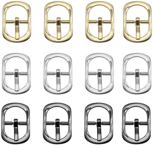 12Pcs Alloy Metal Single Prong Pin Buckles Center Bar Buckles Shoes Strap Watch Belt Buckles Bag Purse Making Hardware Craft Accessories (3 Colors...