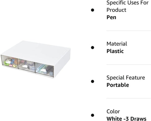 LETURE Stackable Desk Organizer, Plastic Storage Drawer for Office School Home Makeup, Pen Pencils Markers Stationery Supplies Organizers (White -...