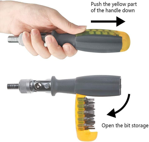 11 in 1 Ratcheting Multitool Screwdriver Multi-function Magnetic Screwdriver Professional Angle Screwdriver Repair Tool (Yellow?NEW Magnetic?)...