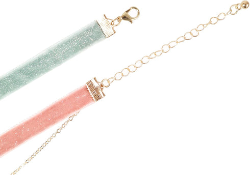 2Pcs Bling Bling Velvet Choker Necklace Set with Heart Pendant - Romantic Pastel Pink and Mint Green - Adjustable Collars for Women...