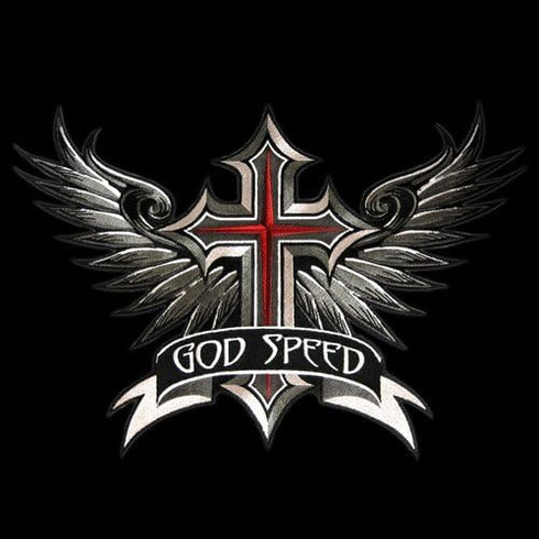 VEGASBEE® Godspeed Winged Cross Patch Wings Christian Embroidered Iron-On Patch Emblem Large Size 12" by 8.5" inches USA...