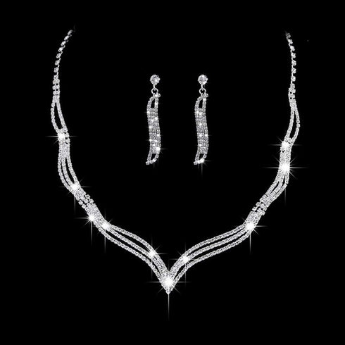 Yikisdy Wedding Necklace Set Silver Crystal Bride Jewelry, Rhinestone Choker, Bridal Accessories for Women and Girls ( Pack of 3, 2 earrings and 1...
