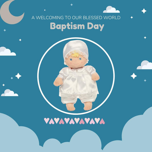 Baptism First Baby Doll - Christening Doll in White Satin Dress for Baby, 12" - Baptism Gifts for Girl or Baptism Gifts for Boys - Special Christe...